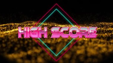 Geometrik hareketlerin ve dalgaların yüksek skorlarının animasyonu. Video oyunu, eğlence ve dijital arayüz kavramı dijital olarak oluşturuldu.