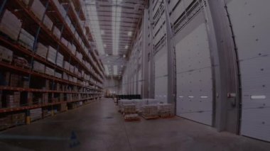 Deponun üzerindeki simgelerle bağlantı ağının animasyonu. küresel çevrimiçi alışveriş, gönderme ve bağlantılar konsepti dijital olarak oluşturulmuş video.