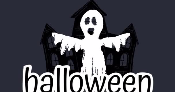 Animation Halloween Text Ghost Haunted House Dark Background Halloween Tradition — Stock Video