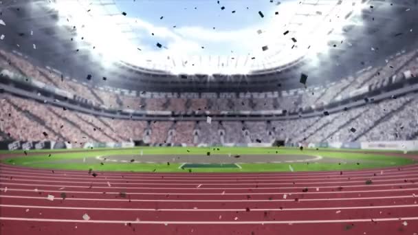 Animation Von Konfetti Das Über Das Sportstadion Fällt Sport Fest — Stockvideo