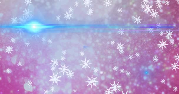 Κινούμενα Σχέδια Χιονιού Που Πέφτουν Πάνω Από Ροζ Φόντο Χριστούγεννα — Αρχείο Βίντεο