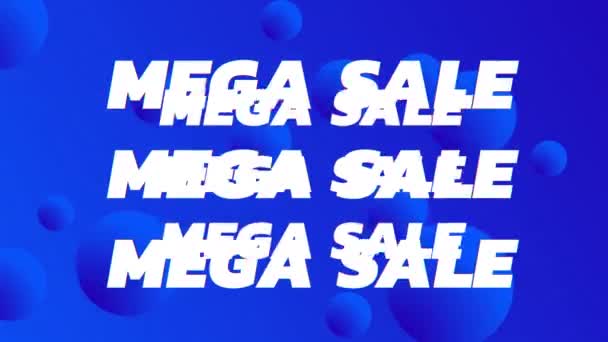 Анимация Мега Продажи Белом Красочном Тексте Над Синими Сферами Белыми — стоковое видео