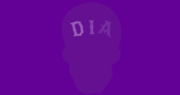 在紫色背景下 在头骨上的Muertos Dia Los Muertos动画 阵亡将士纪念日 传统风俗数字化制作的视频 — 图库视频影像