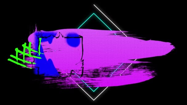 Animering Färgglada Geometriska Grafik Över Svart Bakgrund Spel Underhållning Och — Stockvideo