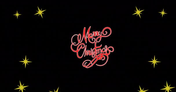 Animación Felicitaciones Navideñas Estrellas Sobre Fondo Negro Navidad Invierno Tradición — Vídeos de Stock