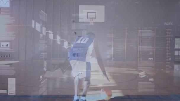 Basketbolcu Üzerinden Istatistik Işleme Animasyonu Global Spor Bağlantılar Veri Işleme — Stok video