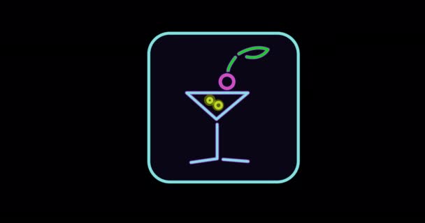 Animation Neon Drink Black Background Vintage Music Entertainment Party Concept — Stock Video