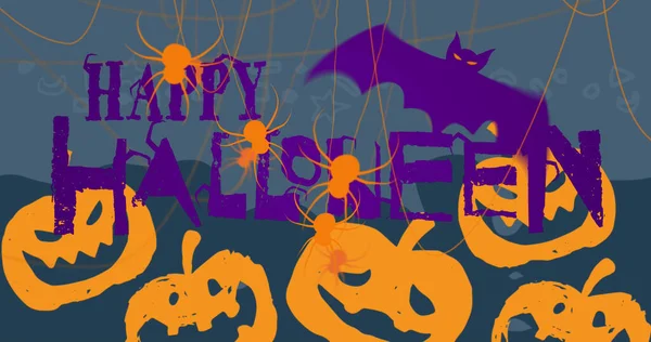 Imagem Texto Feliz Halloween Sobre Aranhas Morcegos Halloween Tradição Celebração — Fotografia de Stock