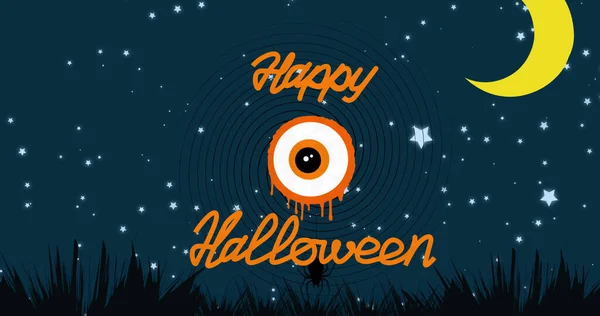 Immagine Felice Testo Halloween Nel Paesaggio Notturno Halloween Tradizione Concetto — Foto Stock