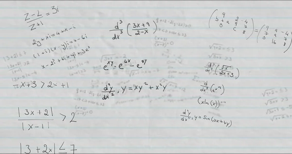 Imagen Fórmulas Matemáticas Manuscritas Moviéndose Sobre Fondo Blanco Concepto Ciencia — Foto de Stock