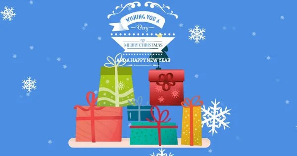Image Merry Christmas Text Presents Icons Christmas Winter Tradition Celebration — Stock Photo, Image