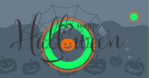 Imagem Texto Feliz Halloween Sobre Abóboras Halloween Tradição Celebração Conceito — Fotografia de Stock