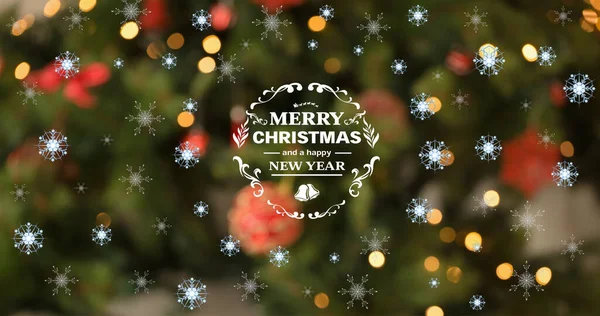 Imagem Texto Natal Alegre Sobre Árvore Natal Natal Inverno Tradição — Fotografia de Stock
