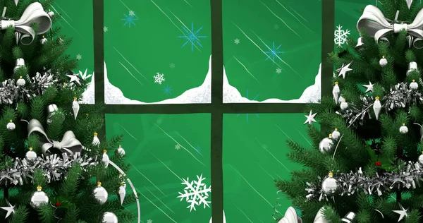 窓から見たクリスマスのイメージ クリスマス冬伝統お祝いのコンセプトデジタルで生成されたイメージ — ストック写真