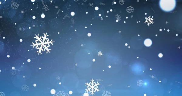 Immagine Neve Che Cade Macchie Luce Natale Sfondo Blu Natale — Foto Stock