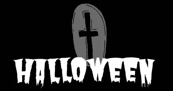 Obraz Halloween Tekst Nad Grobem Ciemnym Tle Halloween Tradycja Koncepcja — Zdjęcie stockowe