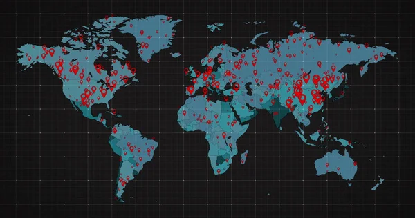 Изображение Карты Мира Континенты Краснеют Показывая Распространение Коронавируса Ковид Глобальная — стоковое фото