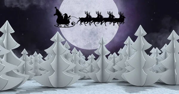Obrázek Vánoční Zimní Scenérie Santou Saních Vánoční Zimní Tradiční Slavnostní — Stock fotografie