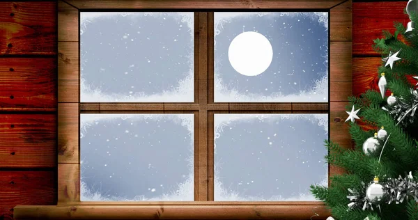 Immagine Del Paesaggio Invernale Natalizio Con Case Decorate Natale Inverno — Foto Stock