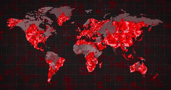 Image World Map Continents Turning Red Showing Covid Coronavirus Spread — Stock Photo, Image