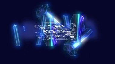 Vay be metninin animasyonu 3D parıldayan şekiller üzerinde. Video oyunu, eğlence ve dijital arayüz kavramı dijital olarak oluşturuldu.