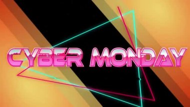 Geometrik hareketli şekiller üzerine siber pazartesi metinlerinin animasyonu. Video oyunu, eğlence ve dijital arayüz kavramı dijital olarak oluşturuldu.