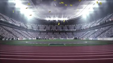 Spor stadyumunun üzerine düşen konfeti animasyonu. spor, kutlama ve yarışma konsepti dijital olarak oluşturulmuş video.