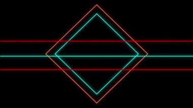 Siyah arkaplan üzerinde renkli geometrik şekillerin animasyonu. Video oyunu, eğlence ve dijital arayüz kavramı dijital olarak oluşturuldu.