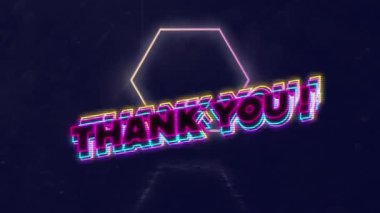 Geometrik hareketli şekiller üzerinden teşekkür metninin animasyonu. Video oyunu, eğlence ve dijital arayüz kavramı dijital olarak oluşturuldu.