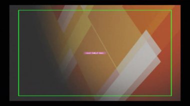 Beyaz metinlerde satışta pembe haçlar ve turuncu ve beyaz dikdörtgenler üzerinde yeşil çizgiler. dijital arayüz, çevrimiçi alışveriş ve perakende konsepti dijital olarak oluşturulmuş video.