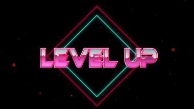 Geometrik hareketli şekiller üzerinden metin seviyesinin canlandırılması. Video oyunu, eğlence ve dijital arayüz kavramı dijital olarak oluşturuldu.