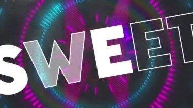 Siyah arkaplanda parlak kırmızı, pembe ve mavi renkli beyaz metinlerin animasyonu. dijital arayüz ve sosyal medya mesajlaşma kavramı dijital olarak oluşturulmuş video.