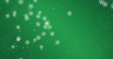 Yeşil zemine düşen kar animasyonu. Noel, gelenek ve kutlama konsepti dijital olarak oluşturuldu.