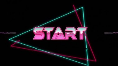 Geometrik hareketli şekiller ve havai fişekler üzerine başlangıç metninin canlandırması. Video oyunu, eğlence ve dijital arayüz kavramı dijital olarak oluşturuldu.