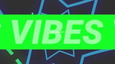 Beyaz metinlerdeki titreşimler pembe haçlar ve siyah arka plandaki mavi yıldızların animasyonu. dijital arayüz ve sosyal medya mesajlaşma kavramı dijital olarak oluşturulmuş video.