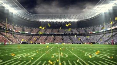 Spor stadyumunun üzerine düşen konfeti animasyonu. spor, kutlama ve yarışma konsepti dijital olarak oluşturulmuş video.