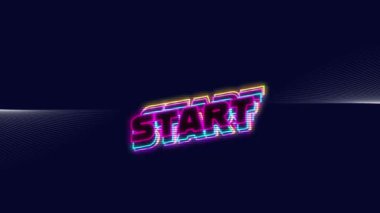 Hareket eden satırların üzerindeki metnin canlandırması. Video oyunu, eğlence ve dijital arayüz kavramı dijital olarak oluşturuldu.