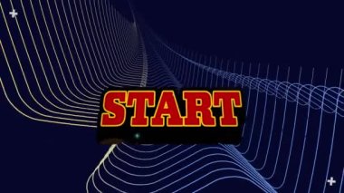 Hareket eden satırların üzerindeki metnin canlandırması. Video oyunu, eğlence ve dijital arayüz kavramı dijital olarak oluşturuldu.