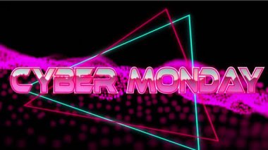 Hareketli dalga üzerinden siber pazartesi metninin animasyonu. Video oyunu, eğlence ve dijital arayüz kavramı dijital olarak oluşturuldu.