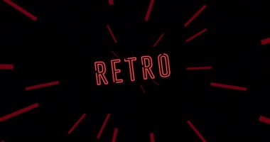 Siyah arka planda neon retro animasyonu. Klasik müzik, eğlence ve parti konsepti dijital olarak oluşturulmuş video.