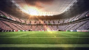 Spor stadyumunun üzerindeki bağlantı ağlarının animasyonu. spor, bağlantılar ve yarışma konsepti dijital olarak oluşturulmuş video.