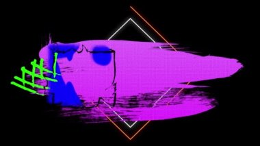 Siyah arkaplan üzerinde renkli geometrik grafiklerin animasyonu. Video oyunu, eğlence ve dijital arayüz kavramı dijital olarak oluşturuldu.