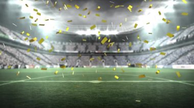 Spor stadyumunun üzerine düşen konfeti animasyonu. spor, kutlama ve yarışma konsepti dijital olarak oluşturulmuş video.