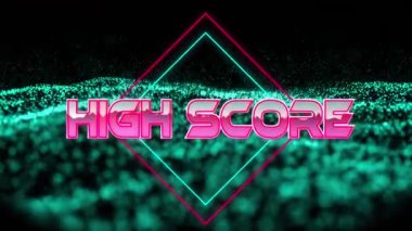 Geometrik hareketlerin ve dalgaların yüksek skorlarının animasyonu. Video oyunu, eğlence ve dijital arayüz kavramı dijital olarak oluşturuldu.