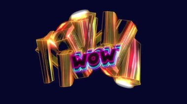 Vay be metninin animasyonu 3D parıldayan şekiller üzerinde. Video oyunu, eğlence ve dijital arayüz kavramı dijital olarak oluşturuldu.