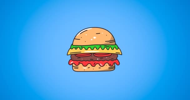 Animation Moving Burger Blue Background Cuisine Food Catering Concept Digitally — Stock Video