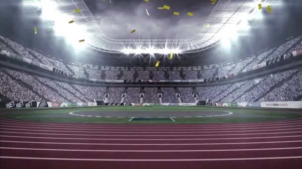 競技場の上に落ちてくるコンフェッティのアニメーション スポーツ お祝い 競争の概念デジタル生成ビデオ — ストック動画