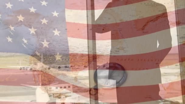 공항에서 사타구니 깃발을 흔드는 애니메이션 디지털 비디오 — 비디오