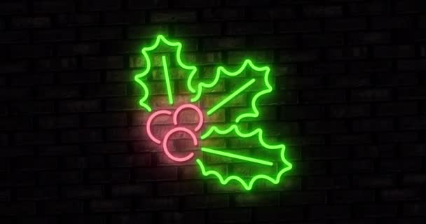 Animáció Neon Szent Fekete Háttér Karácsony Tél Hagyomány Ünnepség Koncepció — Stock videók