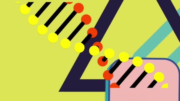 Animation Dna Strand Spinning Abstract Shapes Yellow Background Science Colour — Stock Video